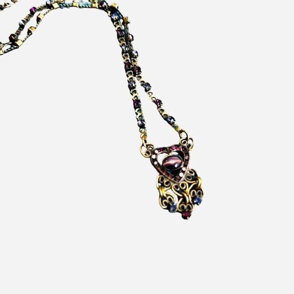 Vintage Mary Demarco handmade brass necklace with purple and pink stones - Picture 7 of 16